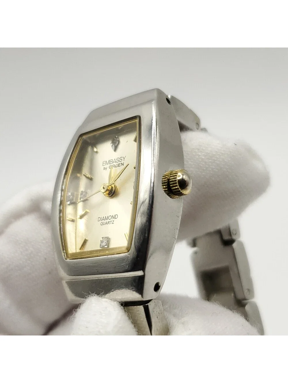 Embassy By Gruen Diamond Watch Women New Battery 20mm Silver Tone